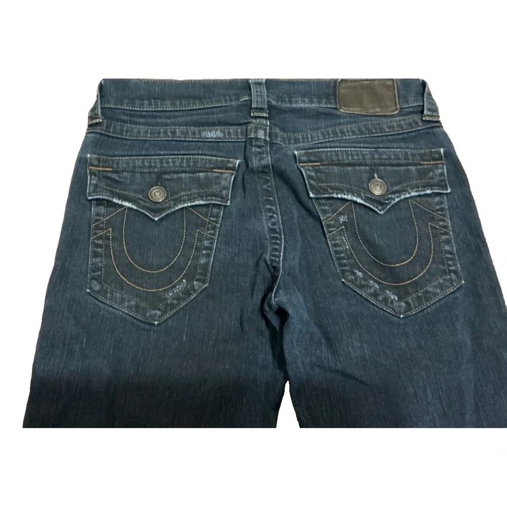 True Religion Geno Relaxed Slim Mens 32x32 Distressed Big T Flap Red Stitch Jean